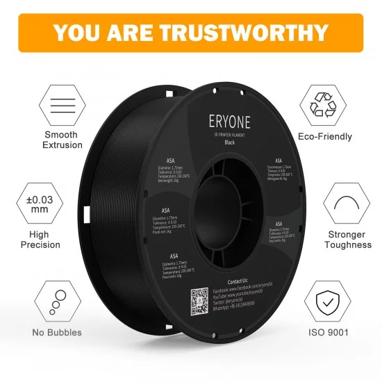 Eryone ASA Black / Zwart ASA Filament Eryone ASA Black / Zwart ASA Filament