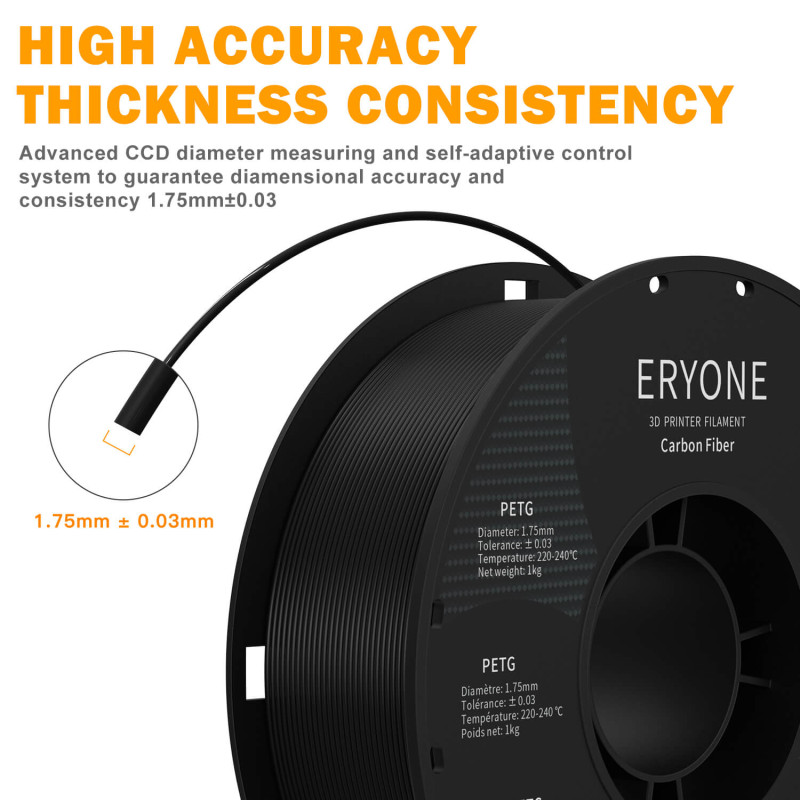 Eryone Carbon Fiber PETG Black / Zwart Filament Eryone Carbon Fiber PETG Black / Zwart Filament