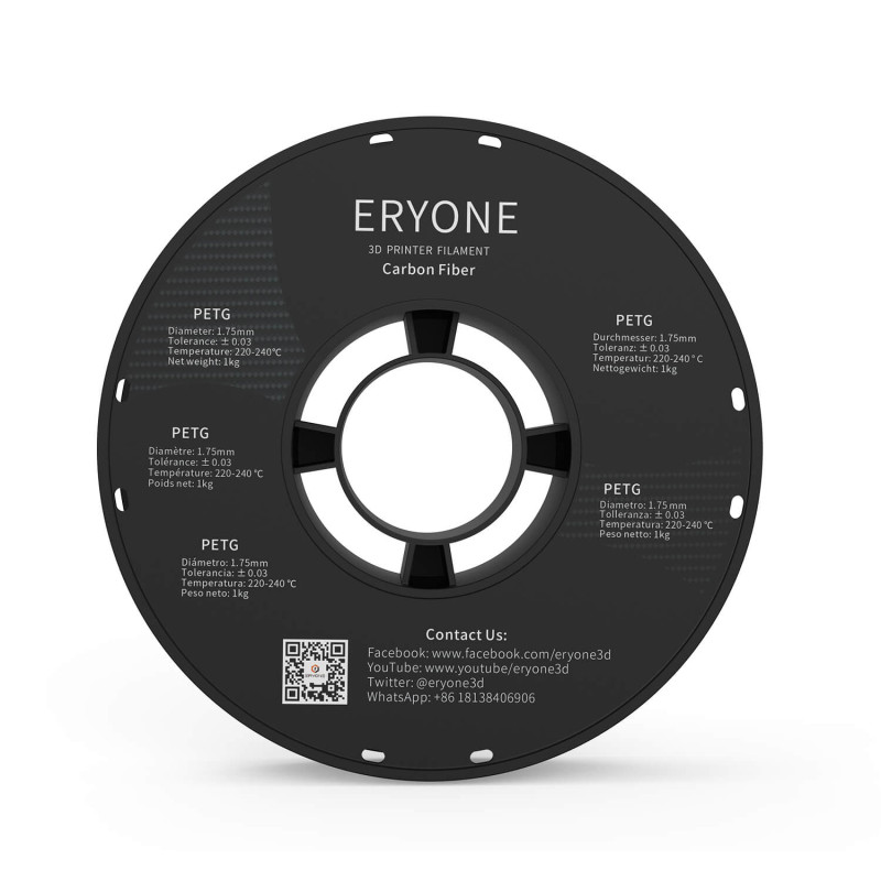Eryone Carbon Fiber PETG Black / Zwart Filament Eryone Carbon Fiber PETG Black / Zwart Filament