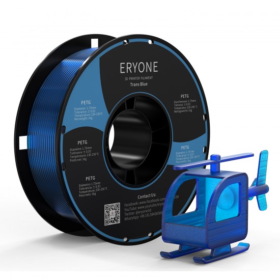Eryone PETG Trans Blue / Trans Blauw Filament