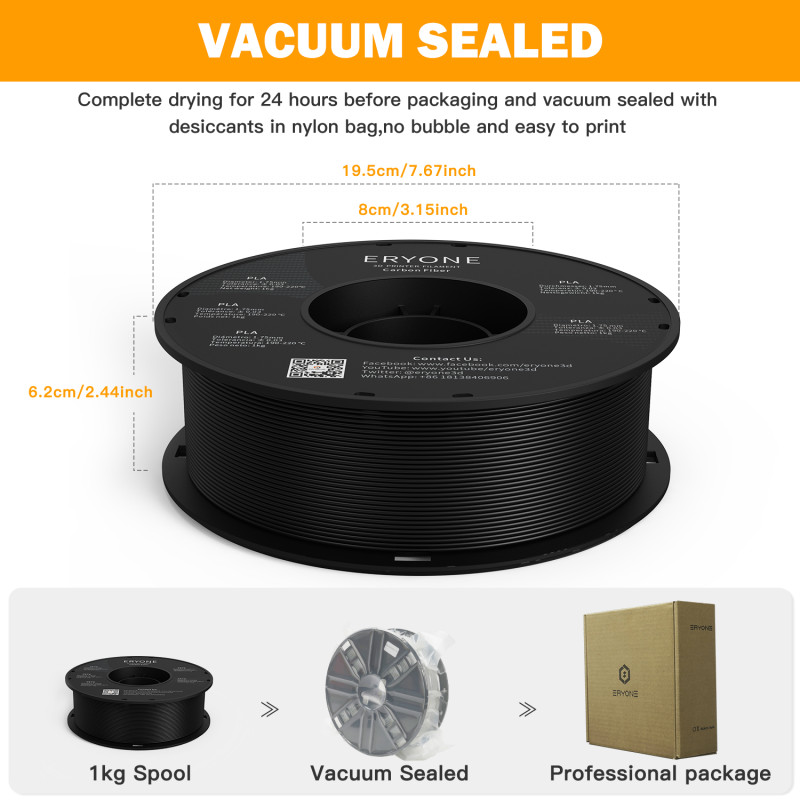 Eryone Carbon Fiber PLA Black / Zwart Filament