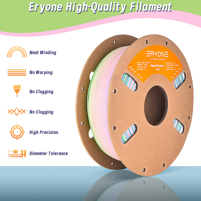 Eryone Rainbow Matte PLA Watercolor / Aquarel Filament Eryone Rainbow Matte PLA Watercolor / Aquarel Filament