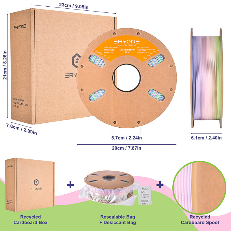 Eryone Rainbow Matte PLA Watercolor / Aquarel Filament Eryone Rainbow Matte PLA Watercolor / Aquarel Filament