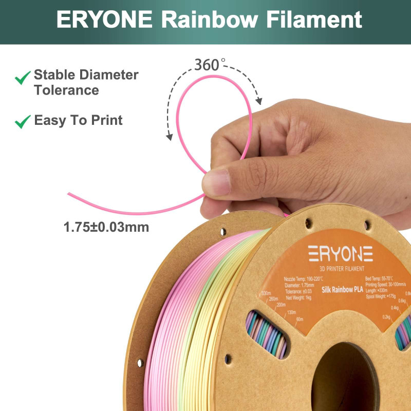 Eryone Rainbow Silk PLA Mini / Mini Regenboog Filament Eryone Rainbow Silk PLA Mini / Mini Regenboog Filament
