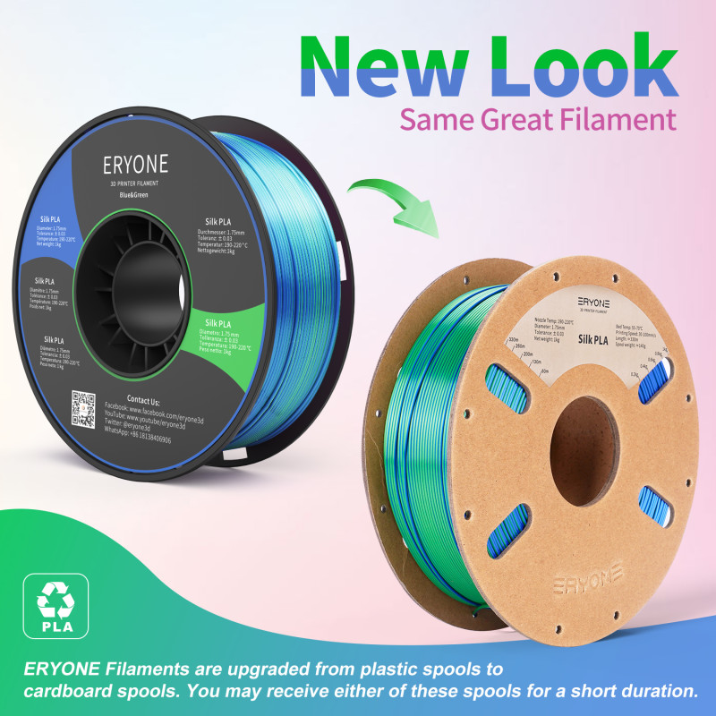 Eryone Dual-Color Silk PLA Blue & Green / Blauw & Groen Filament