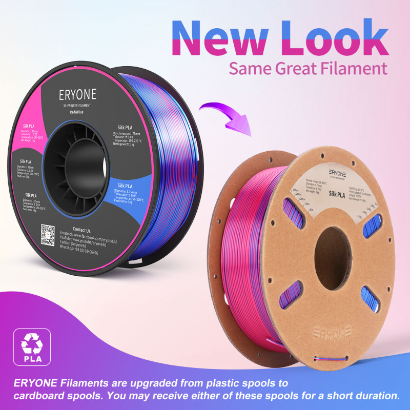 Eryone Dual-Color Silk PLA Red & Blue / Rood & Blauw Filament Eryone Dual-Color Silk PLA Red & Blue / Rood & Blauw Filament