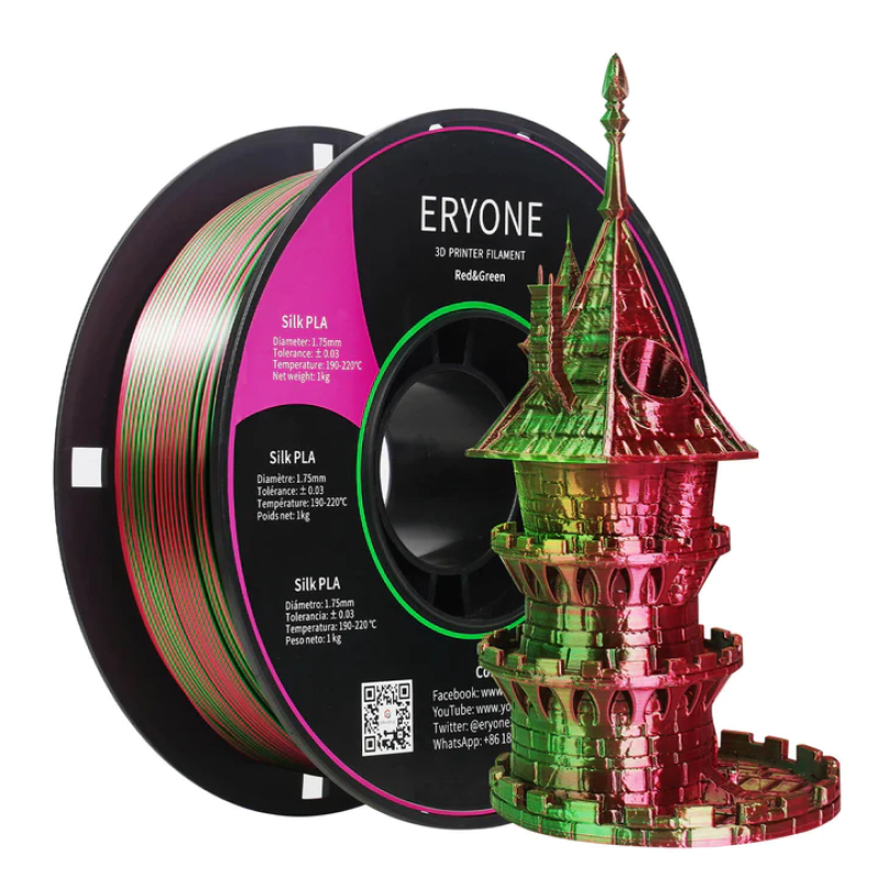 Eryone Dual-Color Silk PLA Red & Green / Rood & Groen Filament Eryone Dual-Color Silk PLA Red & Green / Rood & Groen Filament