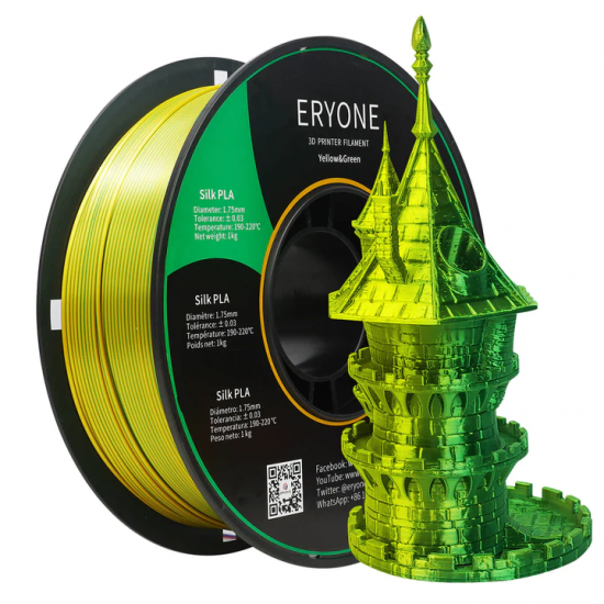 1.75mm silk dual color PLA filament yellow& green