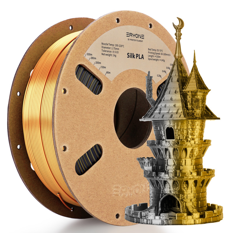 Eryone Dual-Color Silk PLA Black & Dark Gold / Zwart & Donker Goud Filament
