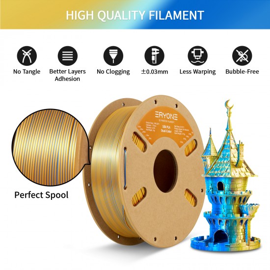 Eryone Silk PLA Dual-Color Gold & Blue / Goud & Blauw Filament