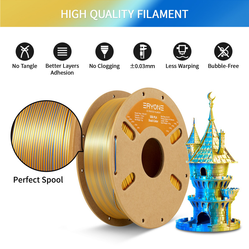 Eryone Dual-Color Silk PLA Gold & Blue / Goud & Blauw Filament
