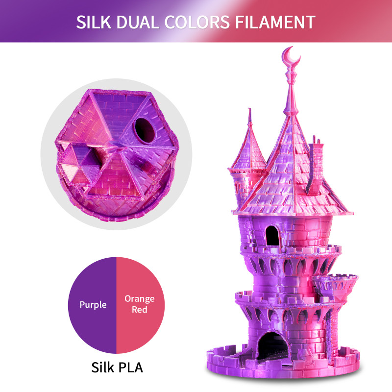 Eryone Dual-Color Silk PLA Purple & OrangeRed / Paars & OranjeRood Filament