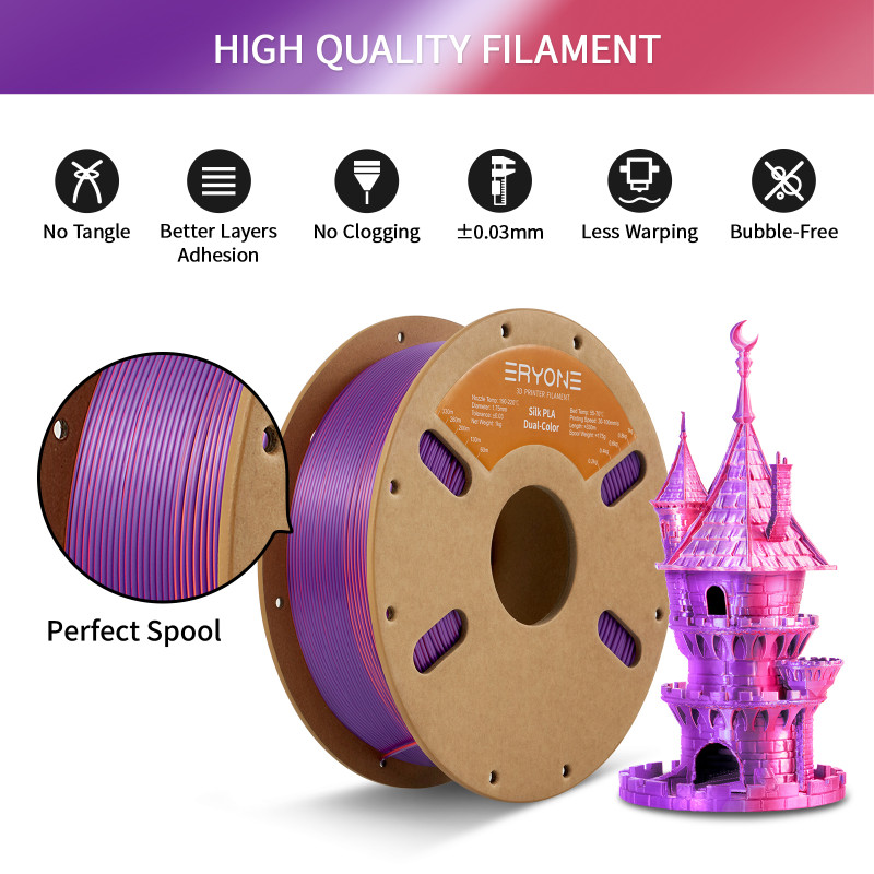 Eryone Dual-Color Silk PLA Purple & OrangeRed / Paars & OranjeRood Filament