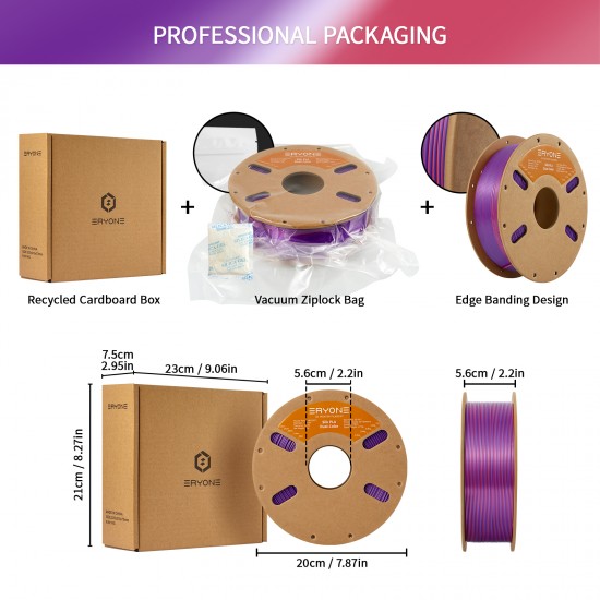 Eryone Silk PLA Dual-Color Purple & OrangeRed / Paars & OranjeRood Filament