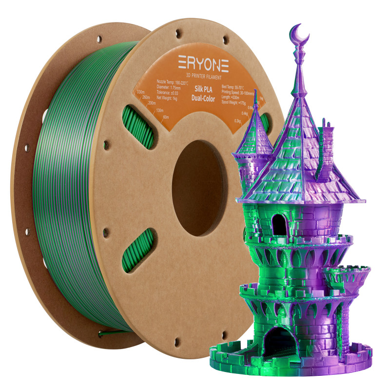 Eryone Dual-Color Silk PLA Purple & Green / Paars & Groen Filament Eryone Dual-Color Silk PLA Purple & Green / Paars & Groen Filament