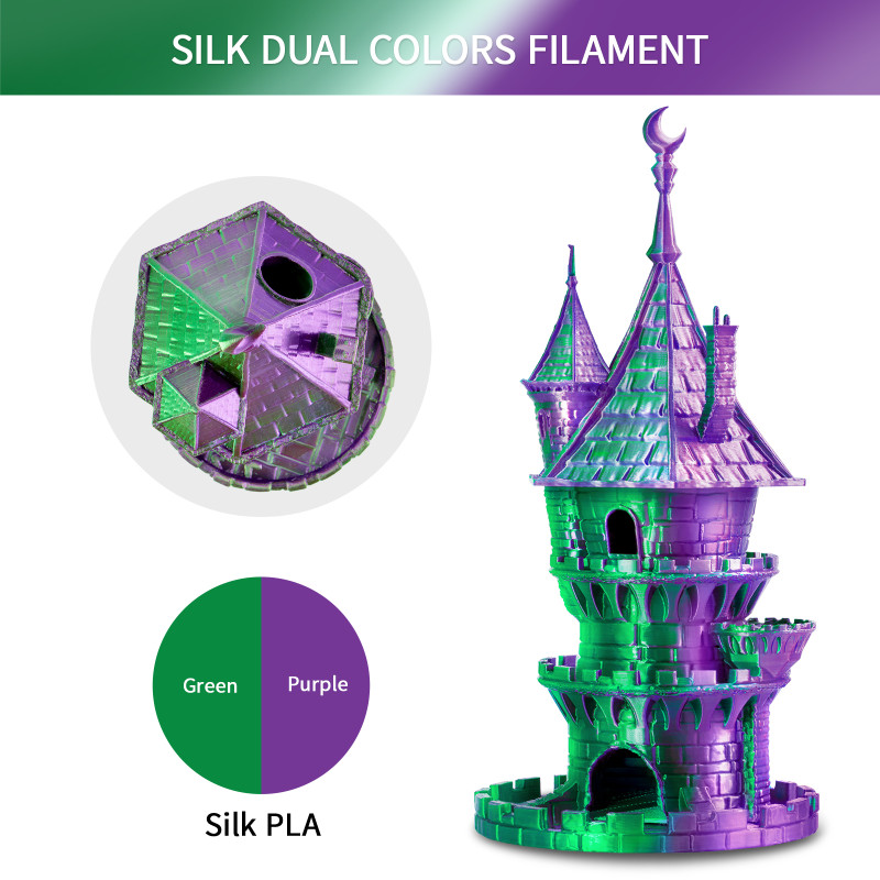 Eryone Dual-Color Silk PLA Purple & Green / Paars & Groen Filament Eryone Dual-Color Silk PLA Purple & Green / Paars & Groen Filament