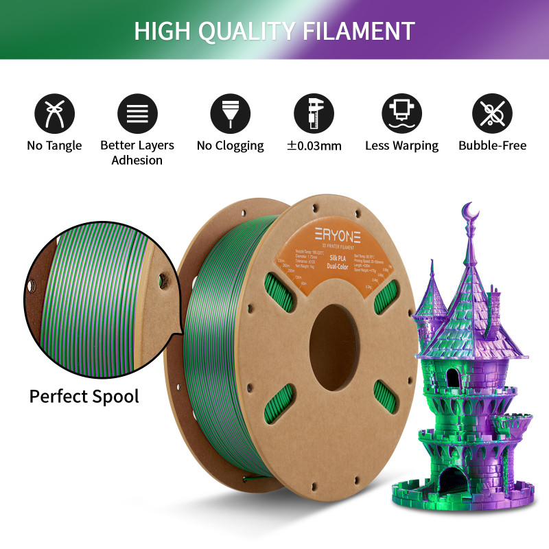 Eryone Dual-Color Silk PLA Purple & Green / Paars & Groen Filament