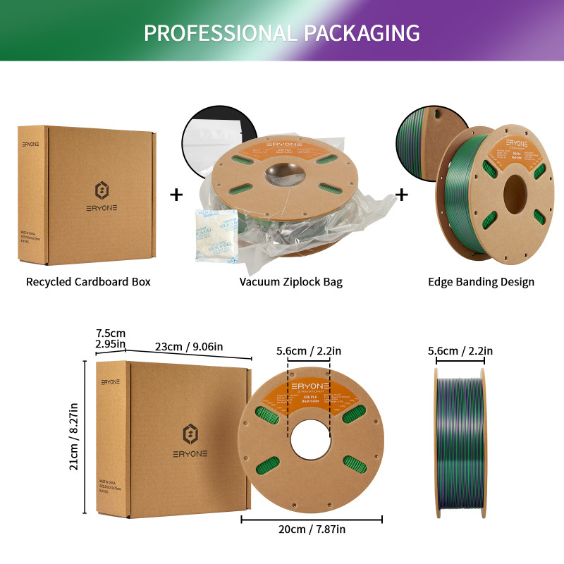 Eryone Dual-Color Silk PLA Purple & Green / Paars & Groen Filament Eryone Dual-Color Silk PLA Purple & Green / Paars & Groen Filament