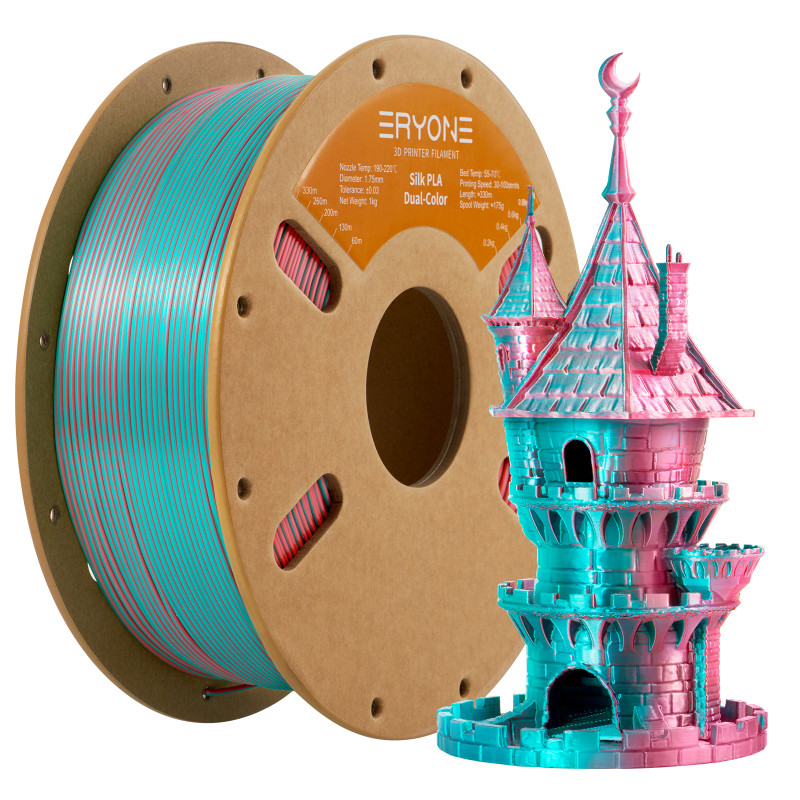 Eryone Dual-Color Silk PLA Teal & OrangeRed / BlauwGroen & OranjeRood FIlament