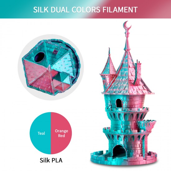 Eryone Silk PLA Dual-Color BlueGreen & OrangeRed / BlauwGroen & OranjeRood FIlament