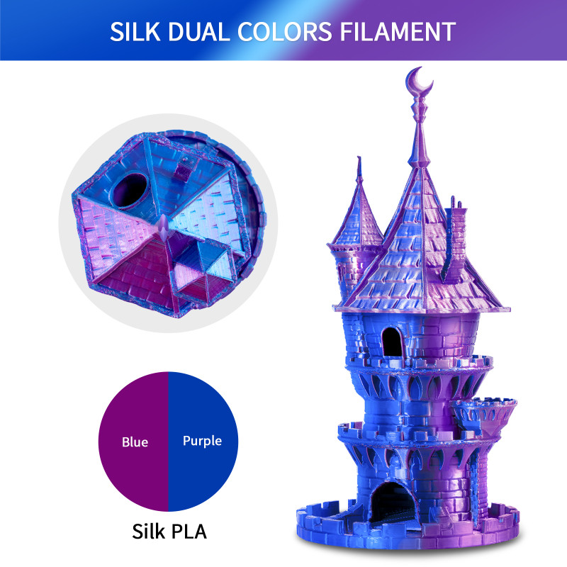 Eryone Dual-Color Silk PLA Purple & Blue / Paars & Blauw Filament Eryone Dual-Color Silk PLA Purple & Blue / Paars & Blauw Filament