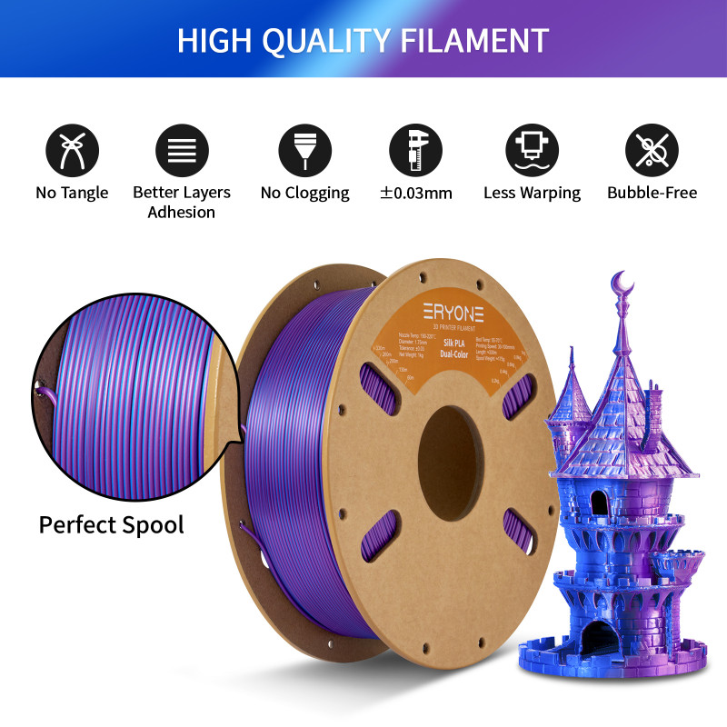Eryone Dual-Color Silk PLA Purple & Blue / Paars & Blauw Filament