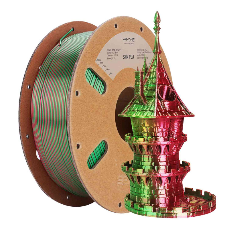 Eryone Dual-Color Silk PLA Red & Green / Rood & Groen Filament Eryone Dual-Color Silk PLA Red & Green / Rood & Groen Filament