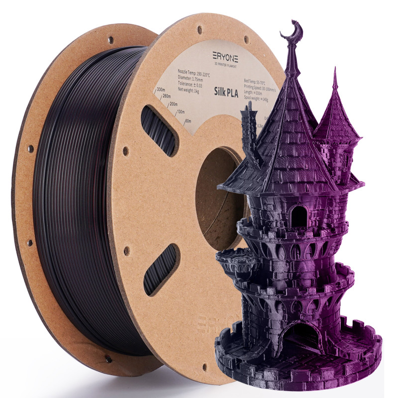 Eryone Dual-Color Silk PLA Black & Rose Red / Zwart & Rose Rood Filament Eryone Dual-Color Silk PLA Black & Rose Red / Zwart & Rose Rood Filament
