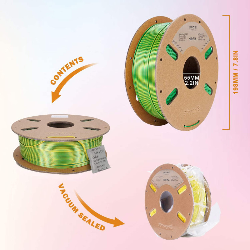Eryone Dual-Color Silk PLA Yellow & Green / Geel & Groen Filament