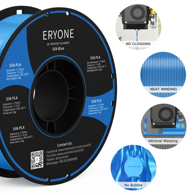 Eryone Silk PLA Blue / blauw Filament