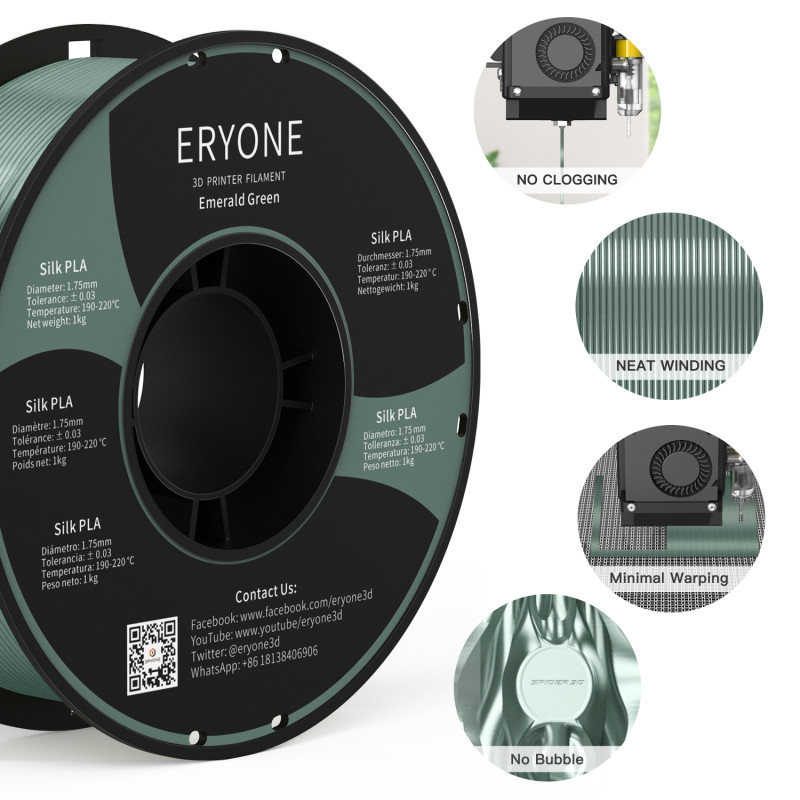 Eryone Silk PLA Emerald Green / Smaragd Groen Filament