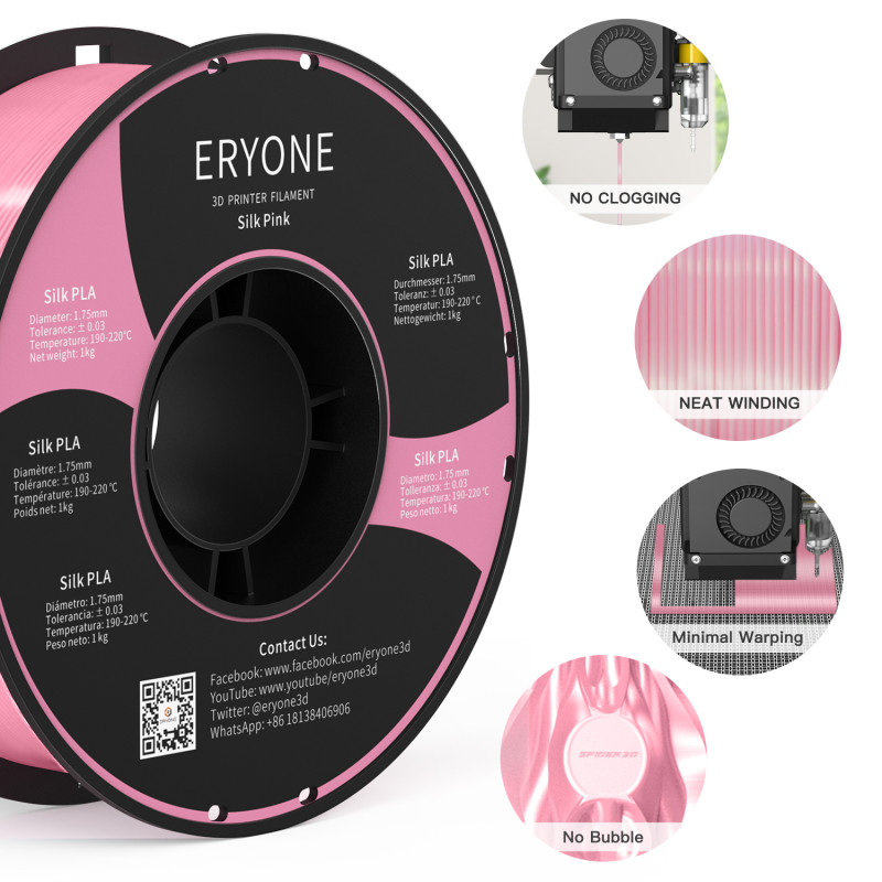 Eryone Silk PLA Pink / Roze Filament Eryone Silk PLA Pink / Roze Filament
