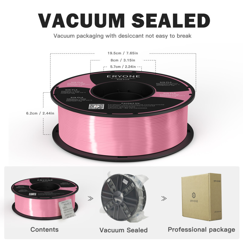 Eryone Silk PLA Pink / Roze Filament Eryone Silk PLA Pink / Roze Filament