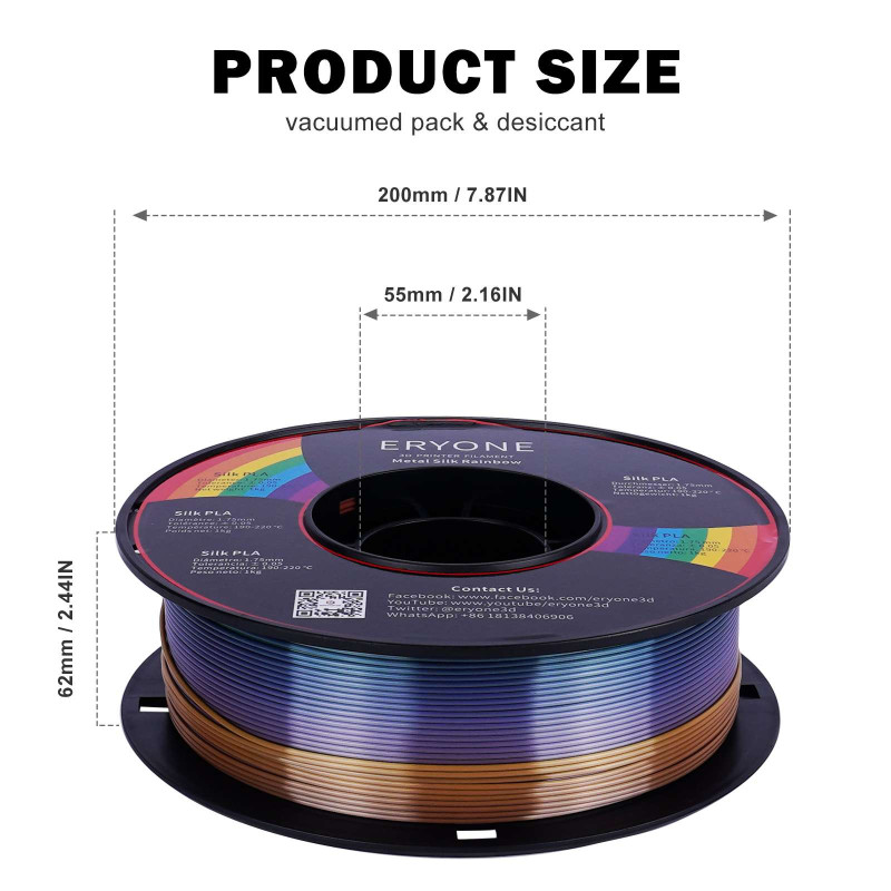 Eryone Rainbow Silk PLA Metal / Metaal Regenboog Filament
