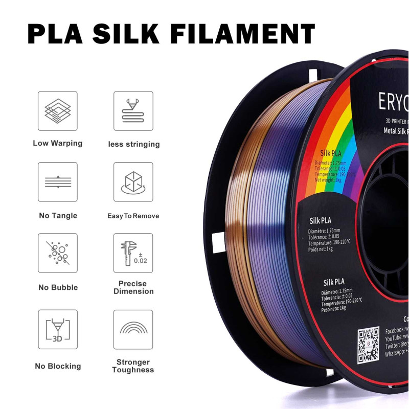 Eryone Rainbow Silk PLA Metal / Metaal Regenboog Filament