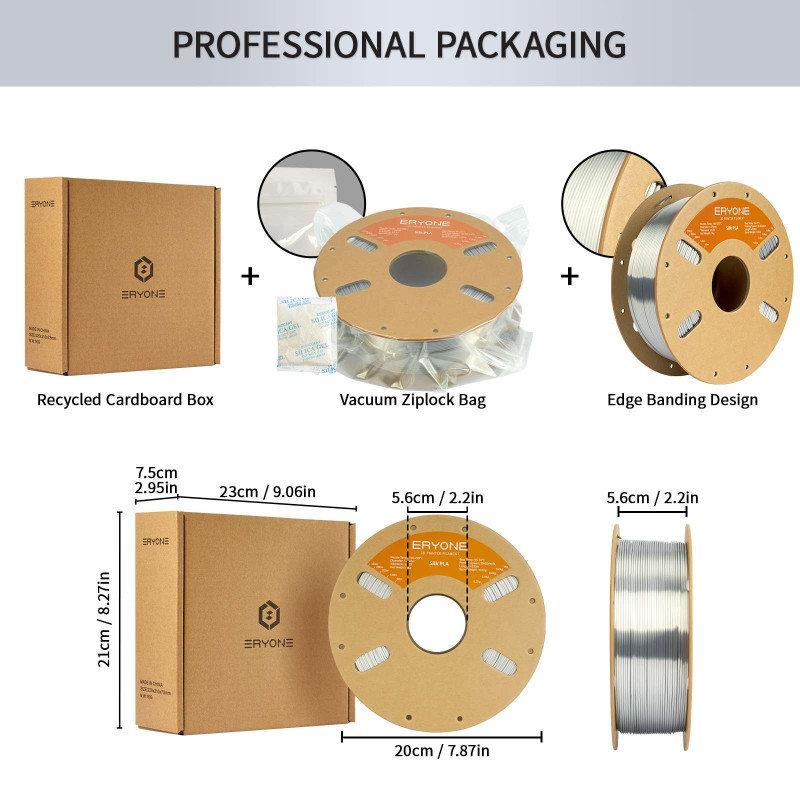 Eryone Silk PLA Silver / Zilver Filament Eryone Silk PLA Silver / Zilver Filament