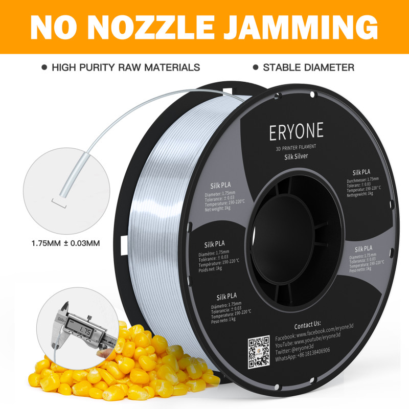 Eryone Silk PLA Silver / Zilver Filament