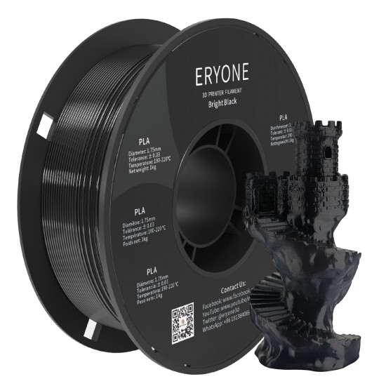 Eryone Standard PLA Bright Black / helder Zwart Filament Eryone Standard PLA Bright Black / helder Zwart Filament