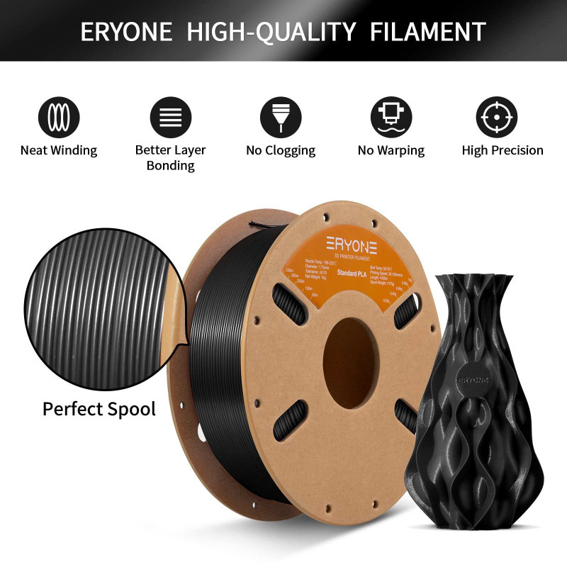 Eryone Standard PLA Bright Black / helder Zwart Filament
