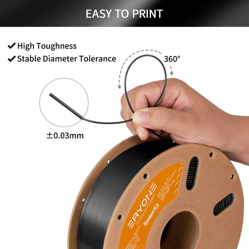 Eryone Standard PLA Bright Black / helder Zwart Filament