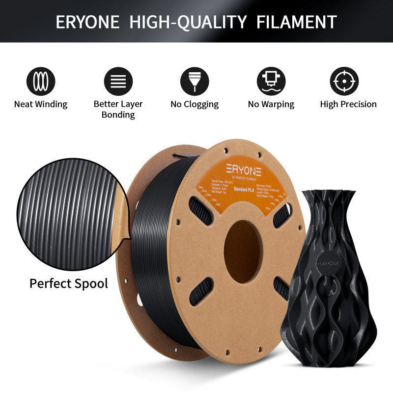 Eryone Standard PLA Jet Black / Pikzwart Filament Eryone Standard PLA Jet Black / Pikzwart Filament