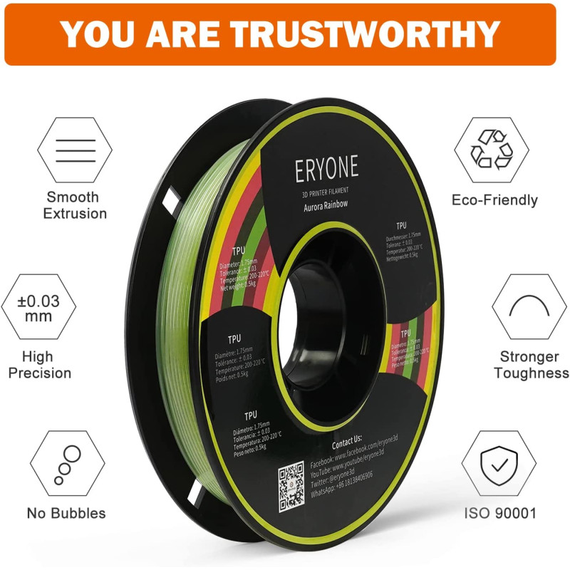 Eryone TPU Aurora Rainbow / Aurora Regenboog Filament