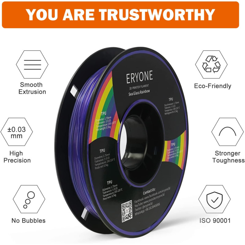 Eryone TPU Sea Glass Rainbow / Zeekleurig Regenboog Filament