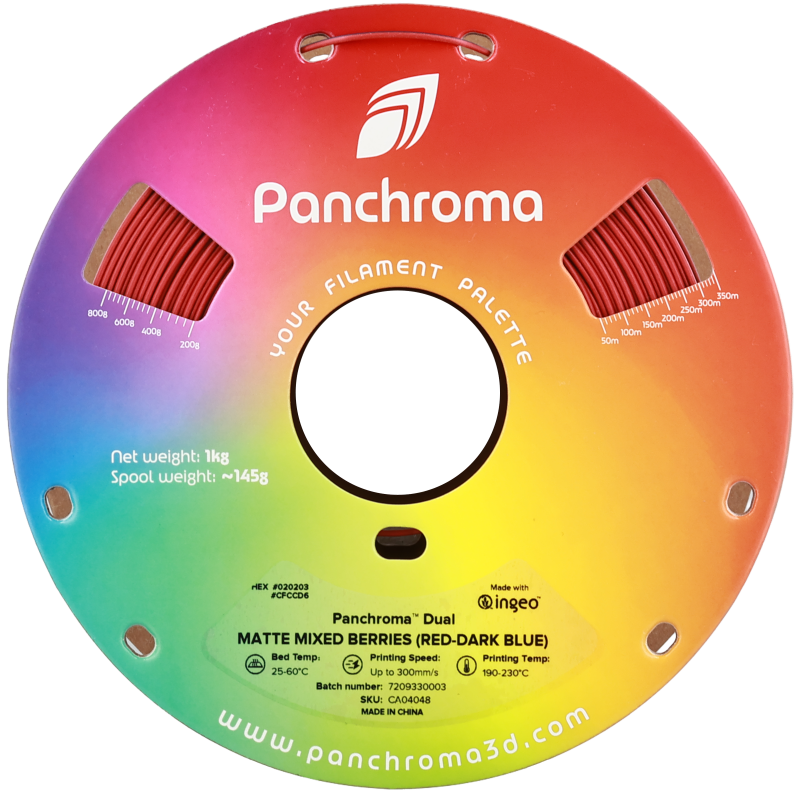 Polymaker Panchroma™ PLA Dual Matte Mixed Berries (Red-Dark Blue) Filament Polymaker Panchroma™ PLA Dual Matte Mixed Berries (Red-Dark Blue) Filament