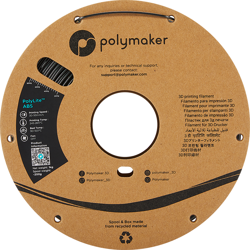 Polymaker PolyLite™ ABS Black / Zwart Filament Polymaker PolyLite™ ABS Black / Zwart Filament