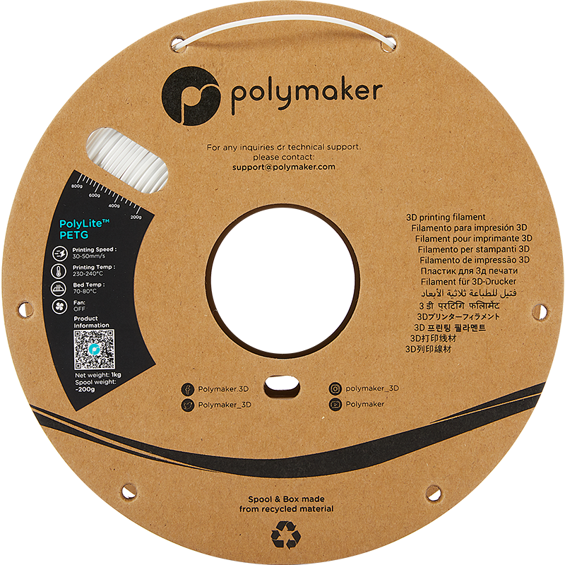Polymaker PolyLite™ PETG White / Wit Filament Polymaker PolyLite™ PETG White / Wit Filament