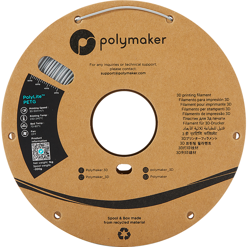 Polymaker PolyLite™ PETG Grey / Grijs Filament Polymaker PolyLite™ PETG Grey / Grijs Filament
