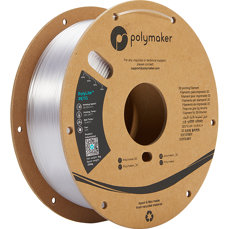 Polymaker PolyLite™ PETG Clear / Transparant Filament 3kg Polymaker PolyLite™ PETG Clear / Transparant Filament 3kg