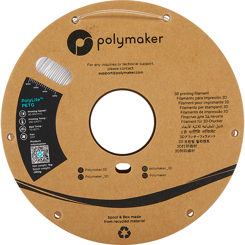 Polymaker PolyLite™ PETG Clear / Transparant Filament Polymaker PolyLite™ PETG Clear / Transparant Filament