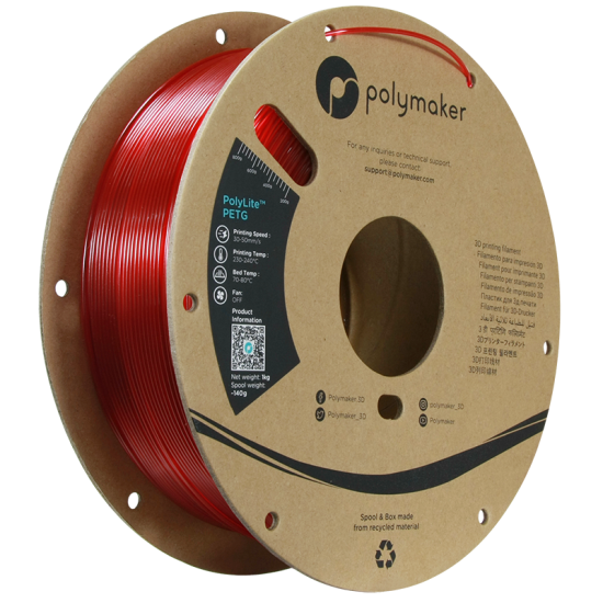 Polymaker PolyLite™ PETG Translucent Red / Transparant Rood Filament Polymaker PolyLite™ PETG Translucent Red / Transparant Rood Filament
